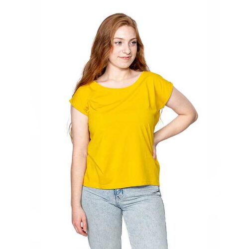 Gelbes Frauen T-Shirt mit gerollten Ärmeln