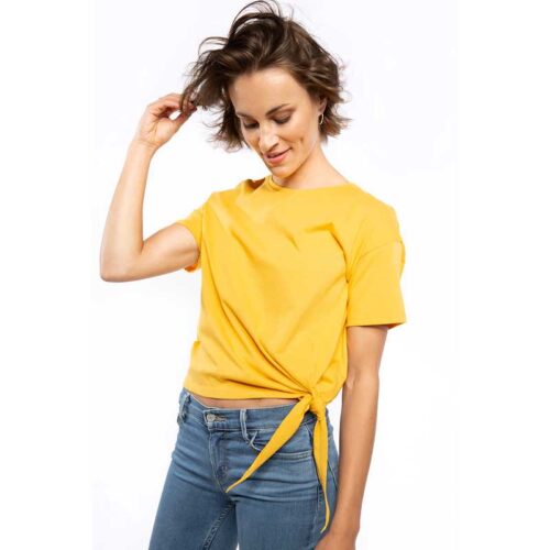 Frauen Knoten T-Shirt Gelb